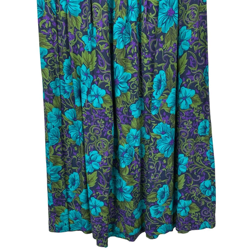 Vintage Worthington Maxi Skirt Pleated Blue Green Floral Pocket Women's 6 - Picture 5 of 8